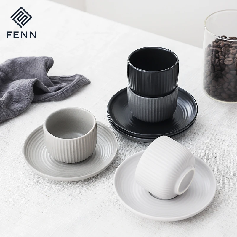 Nordic Square Vertical Lines  Afternoon Tea Creative Ceramic Tea Set Coffee Cup and Saucer