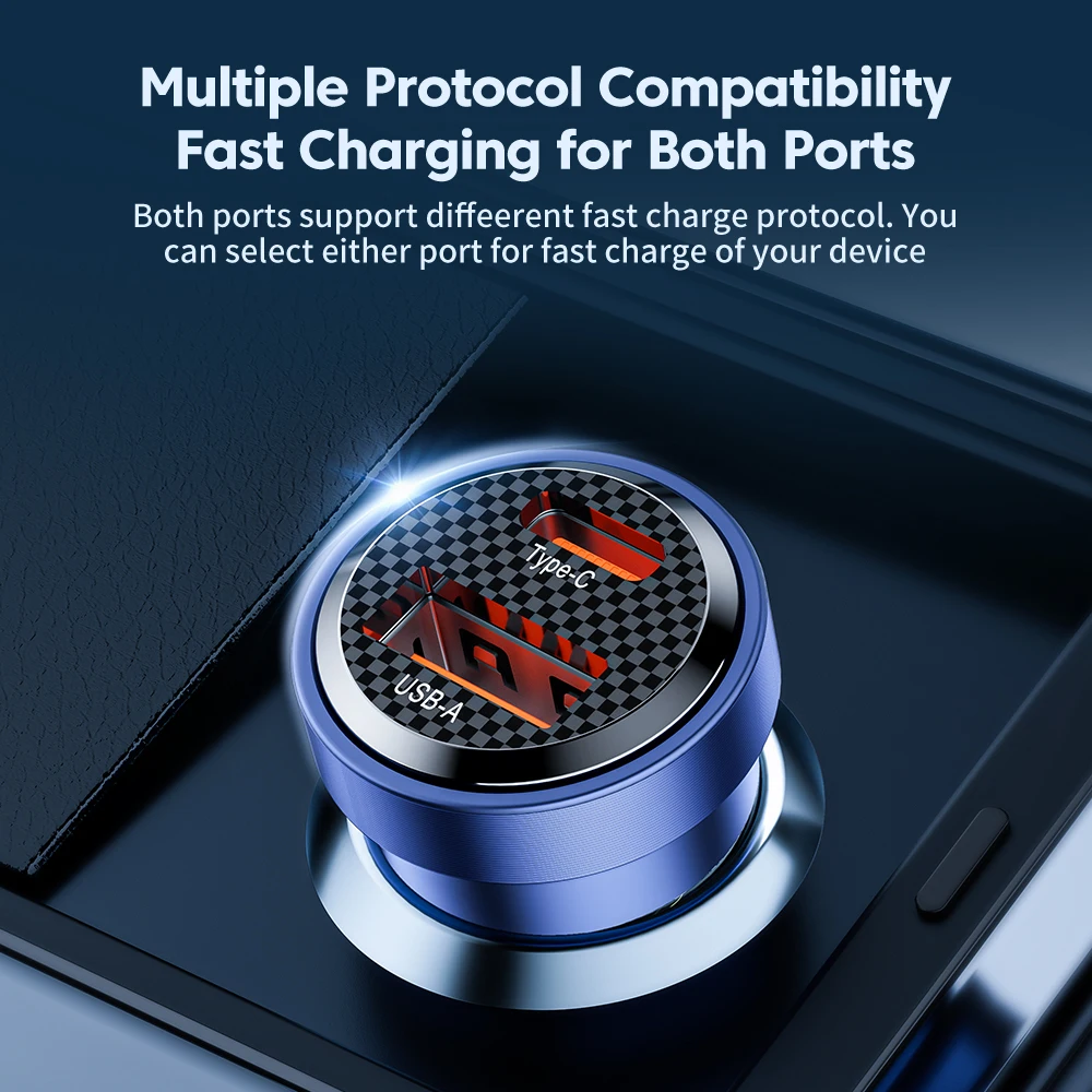 Mini Portable dual ports 30W Car Charger Transparent USB C PD Car Charger Smart Phone Type C Car Charger