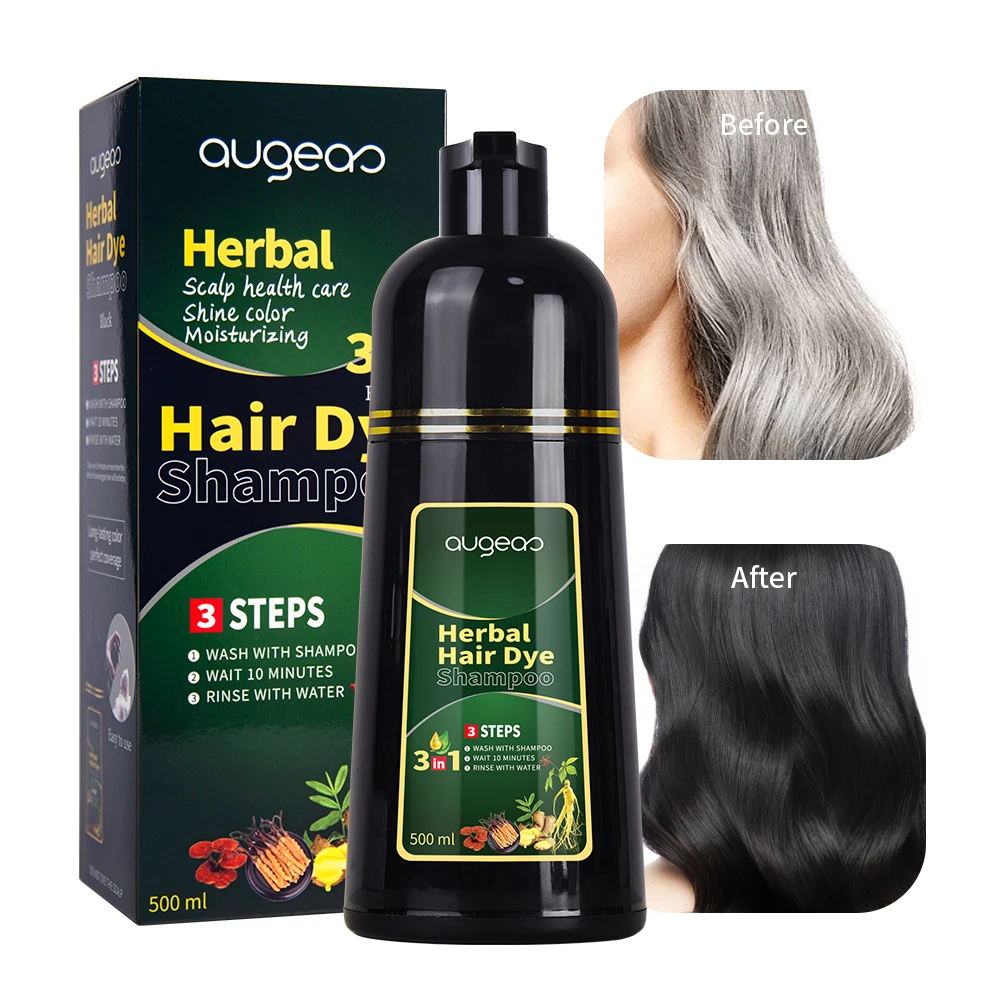 Augeas guangzhou factory hair products Ammonia free permanent 3 in 1 champu para tinte de pelo herbal black hair dye shampoo