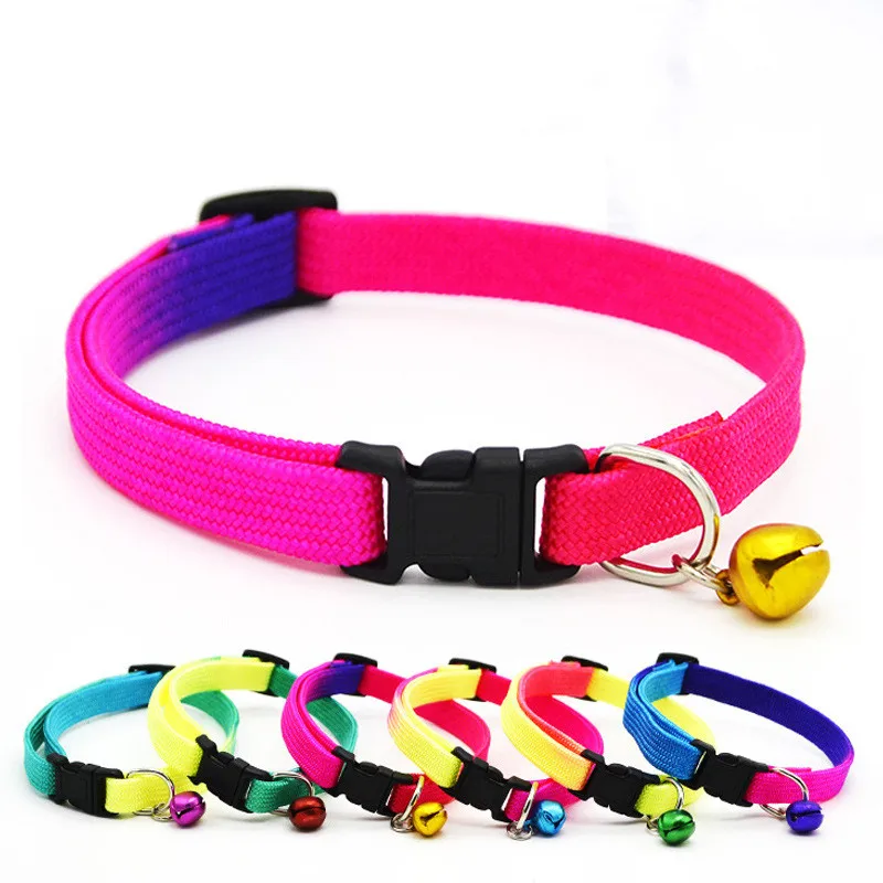 Wholesale Cheap Plain Cute Plain Nylon rainbow Dog Cat Collar with Bell
