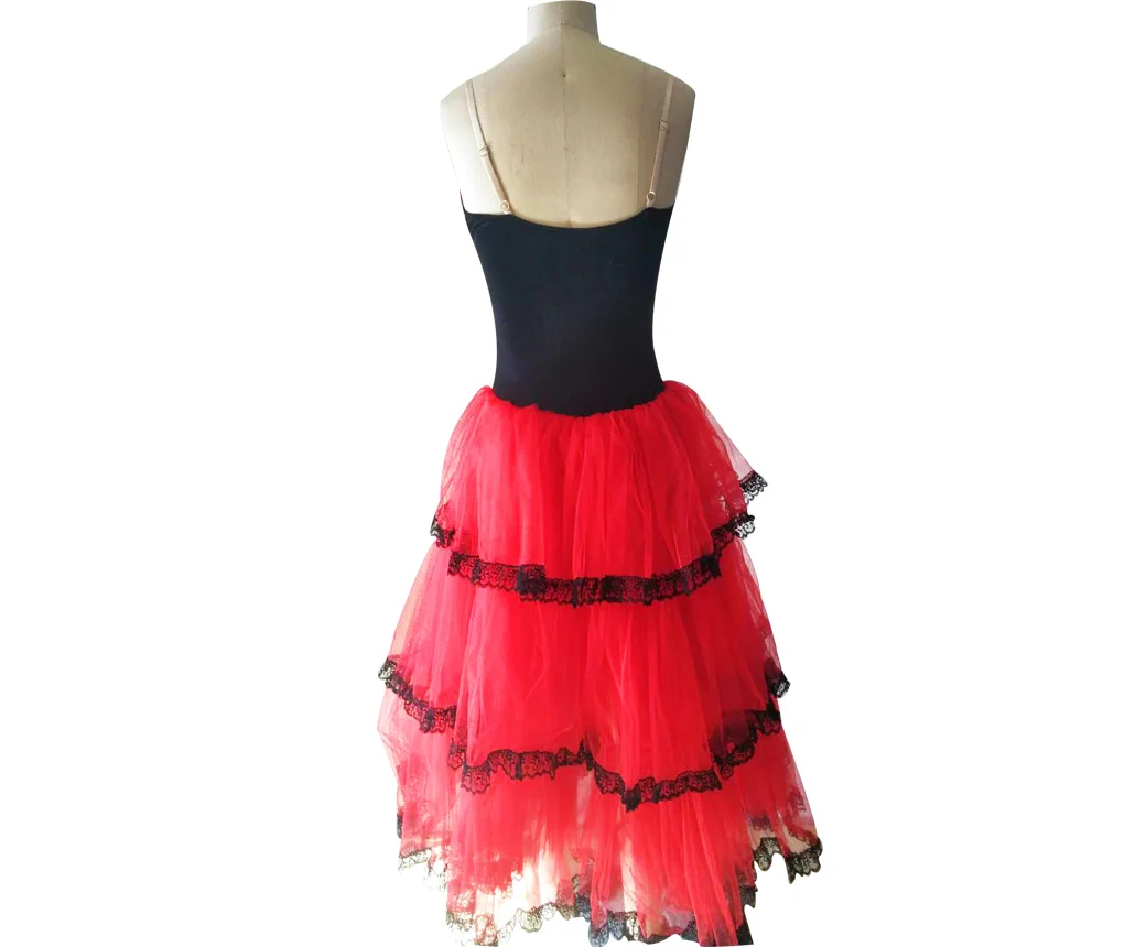 New Spanish style black velvet and red tulle ballet long dress.New--31