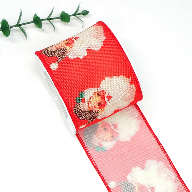 Wired Edge Merry Christmas Grosgrain Ribbon Custom Logo Gift Box Packing 63mm 10 yard