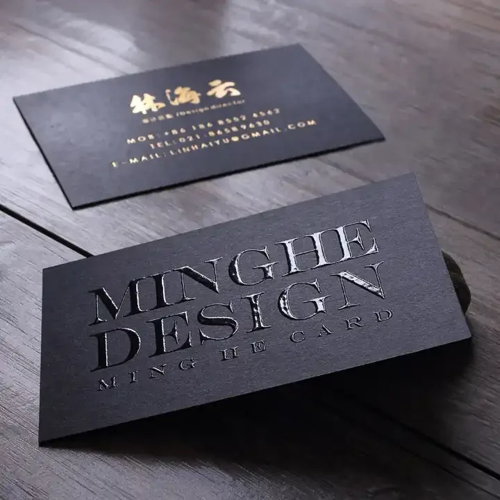 Custom Design Visiting Card Luxury Black Embossed Business Card Printed Gold Foil Stamping Paper Cards With Own Logo
