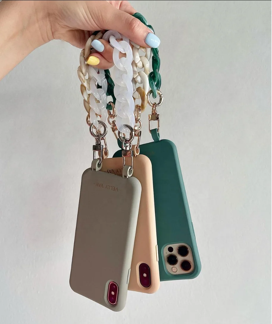 Custom Phone Accessories Blank Clear Thick Acrylic Chain Hanging Mobile Phone Charms Chain for iPhone 14