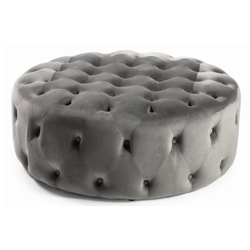 Modern Upholstered Leisure Living Room Furniture Grey Fabric Ottoman Home Luxury Velvet Round Foot Stool