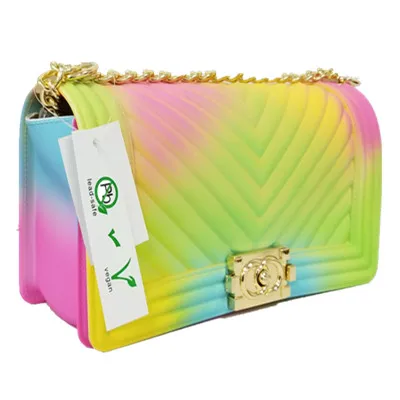 2020 Fashion luxury rainbow purse chain lady colorful bags candy jelly hand bags handbags clear women purses handbag jelly bag