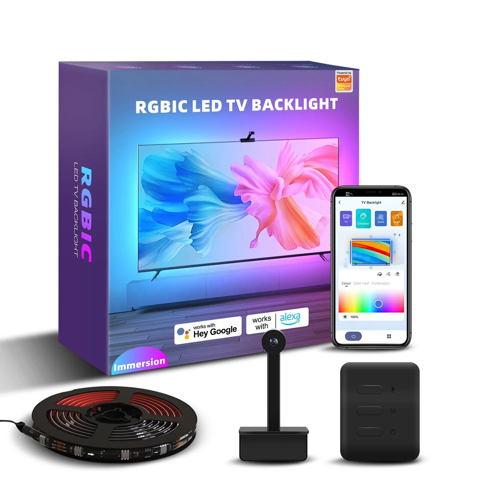 RGBIC Smart Ambient Light Sync with TV Immersion Led Strip   Wi-Fi Alexa For Google Voice Control with camera