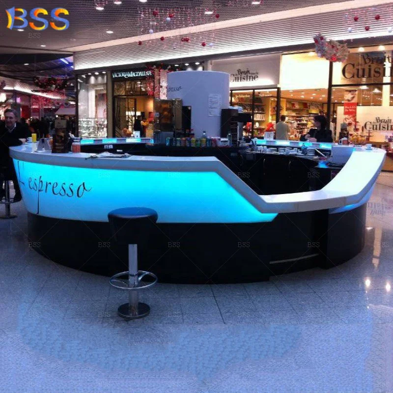 Corian Round Bar Counter Modern Led Shopping Mall Coffee Kiosk Counter