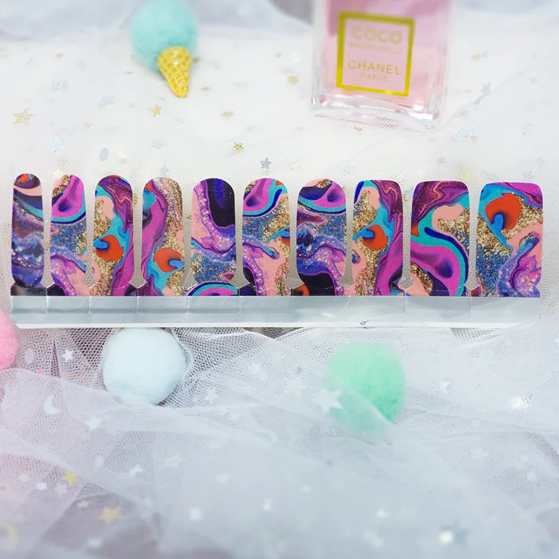 3d wholesale price glitter &metallic  nail wraps nail polish sticker gradient color design