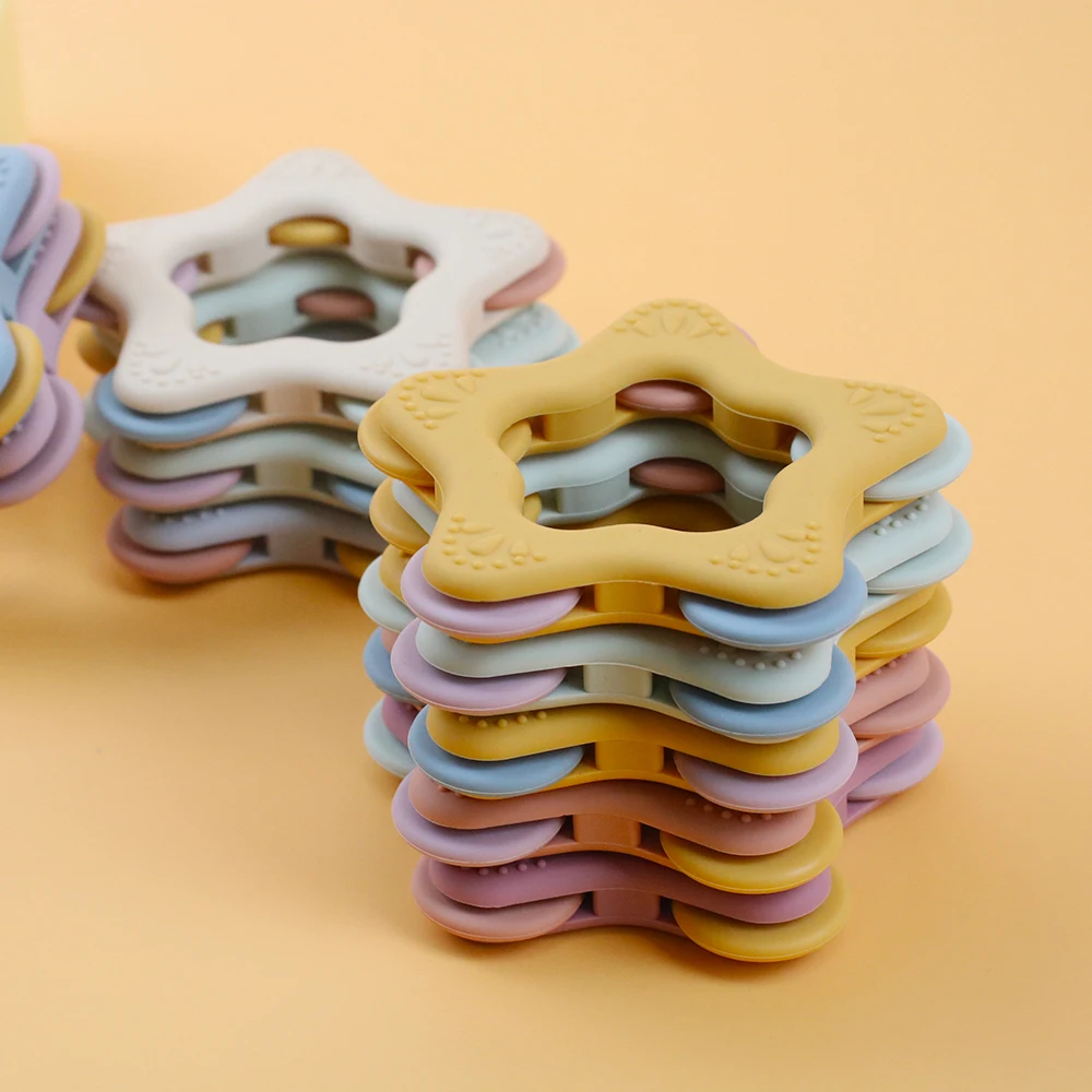 Wholesale Laser brand BPA Free Chewable Teething Toy Star shape Spinner Silicone Baby Teethers Toy