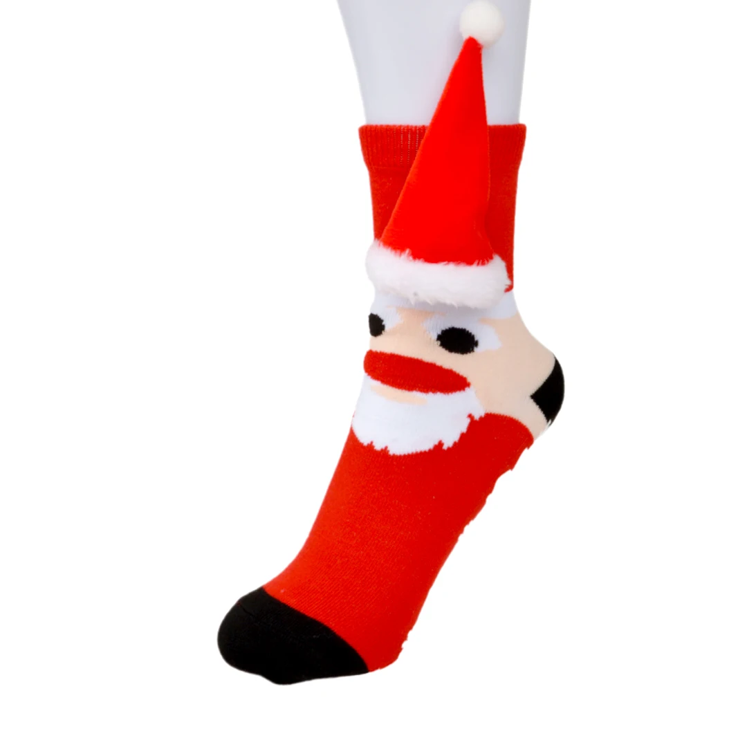 Custom Designed Cute 3D Christmas Gift Socks 100%Cottonn Cartoon Hosiery Girls Anti slip Bottom Funny Christmas socks