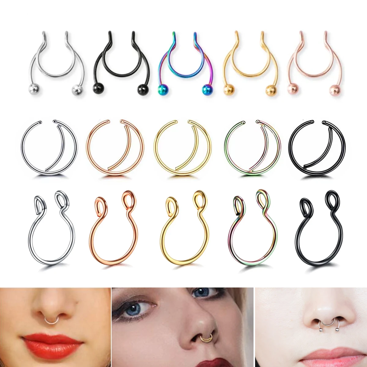 customizable Labret nipple Belly toe Belly button septum Fake nose rings Clip earringsfor women piercing jewelry