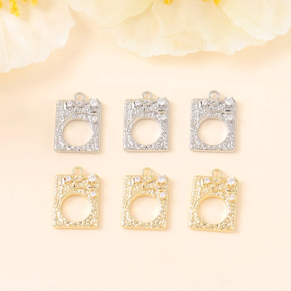Semi-finished jewelry accessories materials metal inlaid with zircon square pendant necklace bracelet earrings pendant