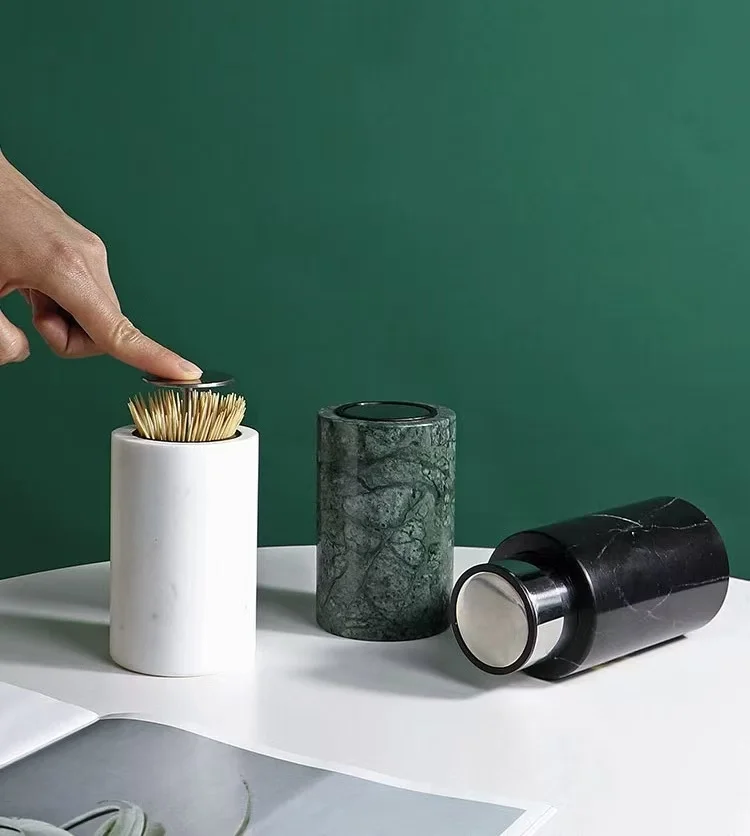 Factory Direct Sale Natural Marble Toothpick Box Toothpick Storage Dispenser Pick Box