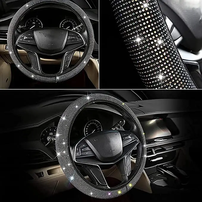 Bling Diamond Steering Wheel Cover for ladies and girls, Shiny car SUV breathable anti-skid steering Wheel cover