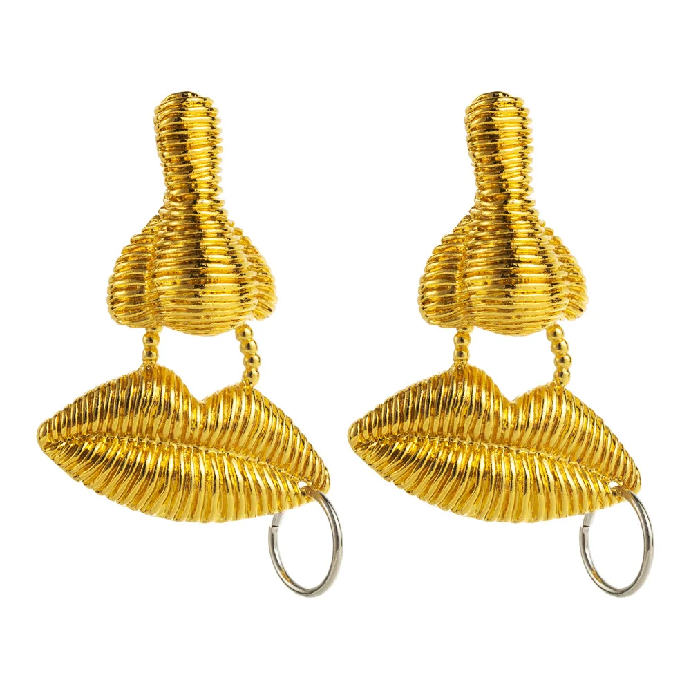 Vintage Stereoscopic Lip And Nose Pendant Earrings Exaggerated Hip Hop Fashion Earrings Jewelry