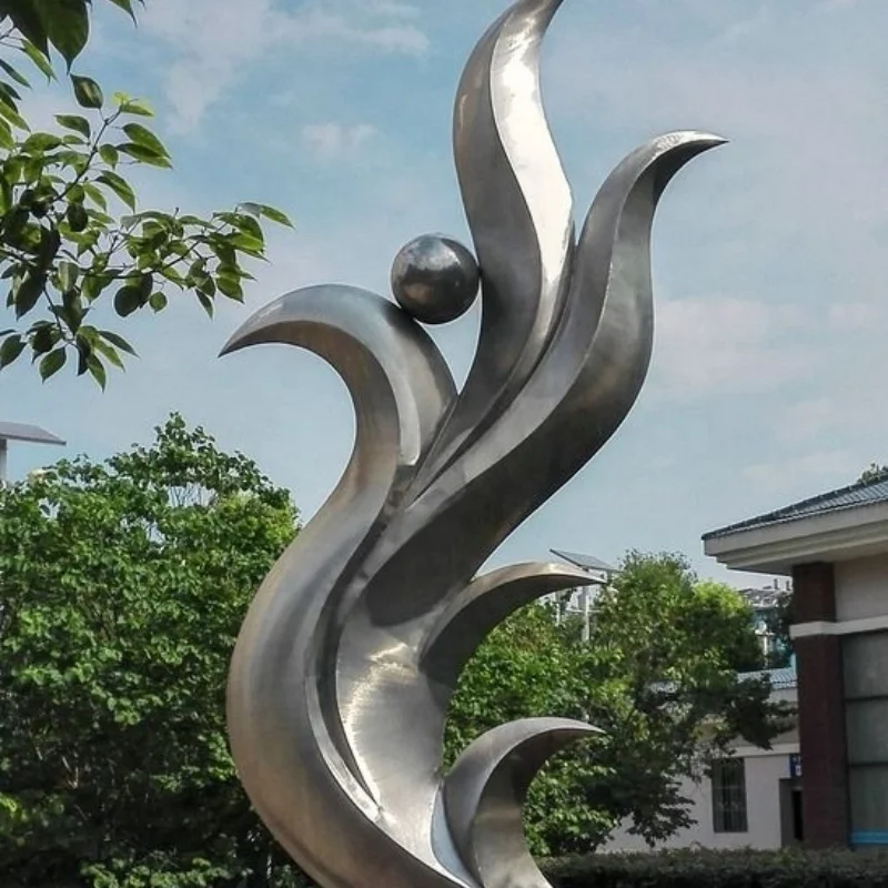 Customized Modern Polishing Large Size Plaza Decoration Sliver Lines Outdoor Stainless Steel Abstract Sculpture