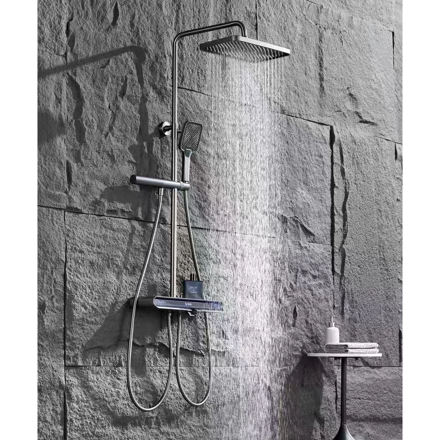 Brass Bathroom Digital Waterfall Wall Mounted Bathroom Shower System Set Rain Piano Smart Massage Shower Set With Thermostat