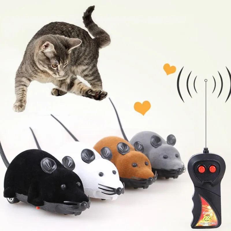 Funny Remote Control Mouse Cat Toy Interactive Electric Flocking Mice Teasing Height Simulation Pet Cat Teaser Toys