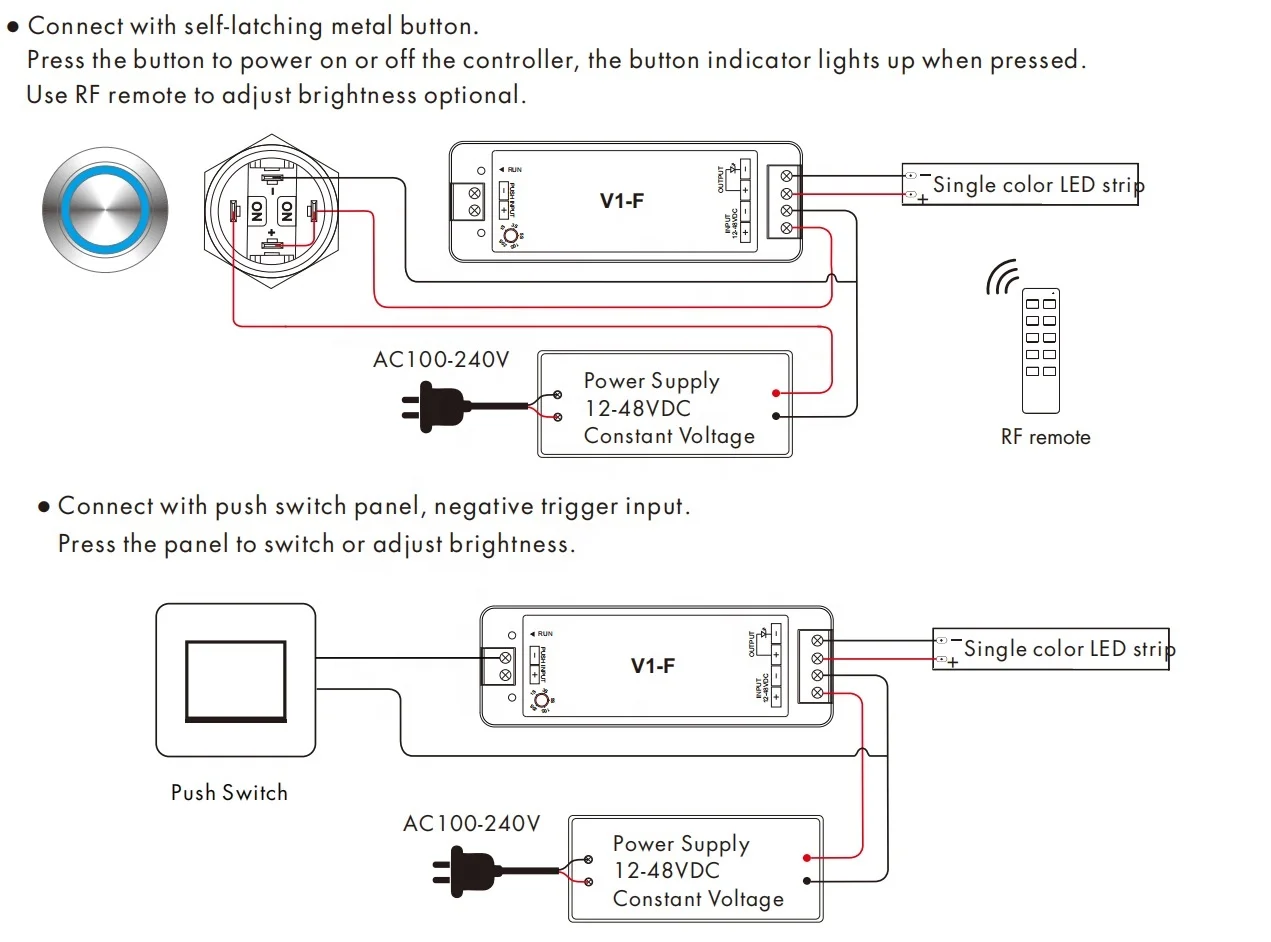 V1 F Fade in out Push RF светодиодный диммер беспроводной пульт дистанционного управления