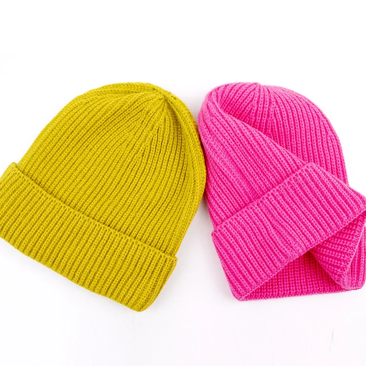 Ribbed Logo Embroidery Knitted Winter Cap Warm Knitted Beanie Hat Custom Acrylic Knitted Beanie