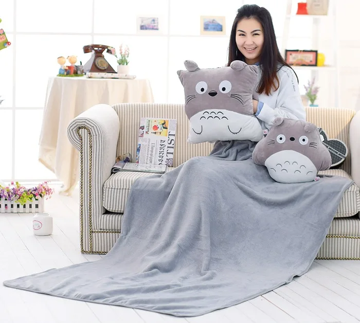 Flannel material foldable pillow and blanket 2 in 1 plush animal pillow blanket carpet