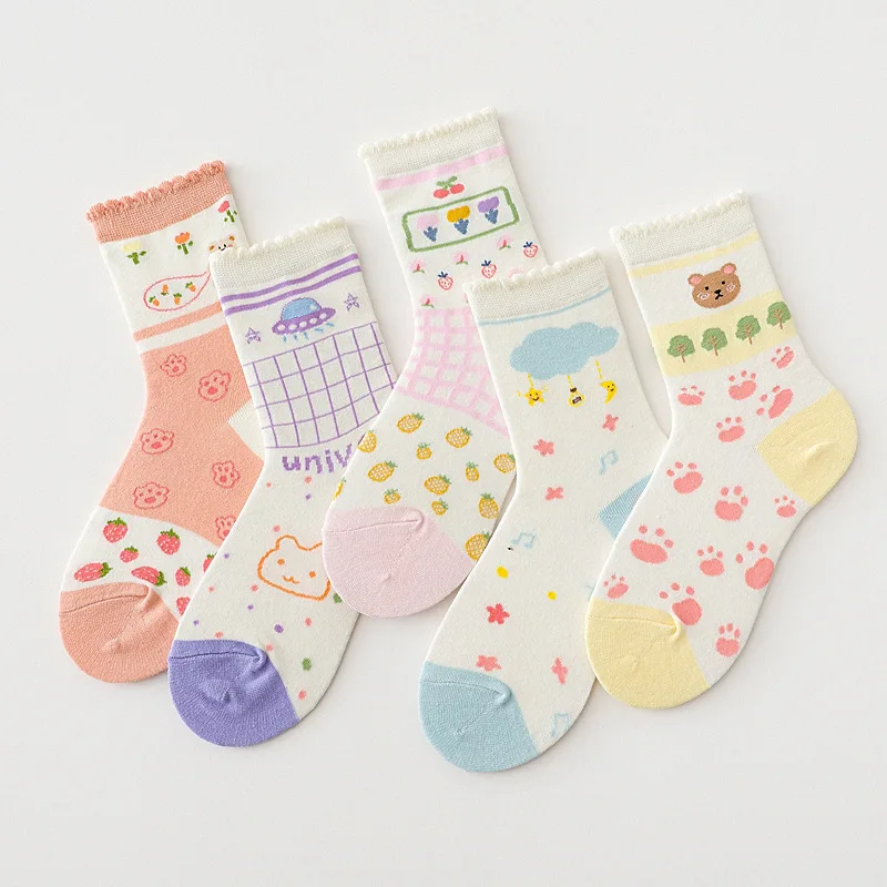 
cute sweet cartoon lace lolita women cotton teen girl midi crew socks 