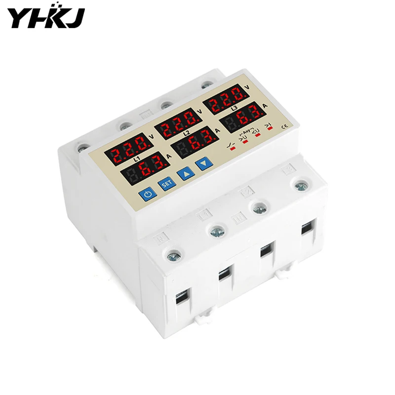 Трехфазный двойной дисплей с четырьмя клавишами, регулируемая защита от перенапряжения и недостаточного напряжения, 220 В, реле защиты от перенапряжения