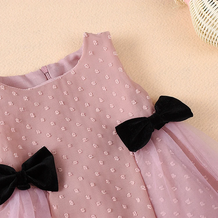 Stylish chiffon girl dress import bowknot flower kids dress for girls 0-4 years