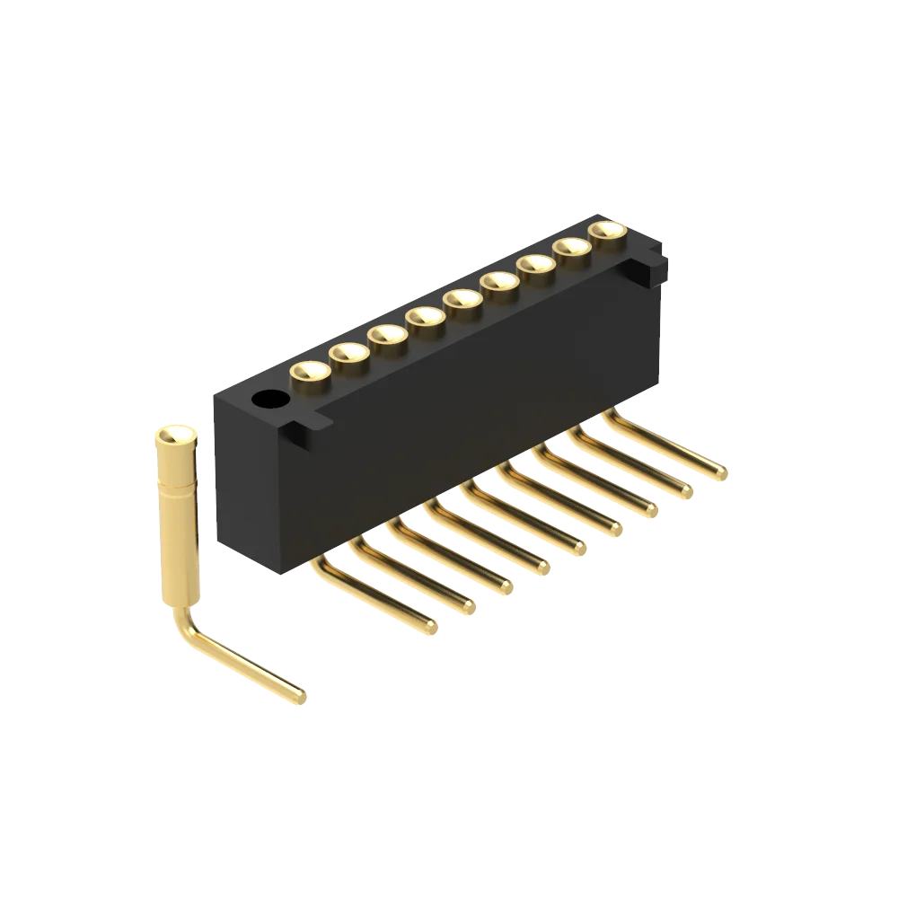 Denentech Concave Bottom Type 1.27mm Pitch Single Row H4.0mm DIP with Location Female Pogo Pin Connector