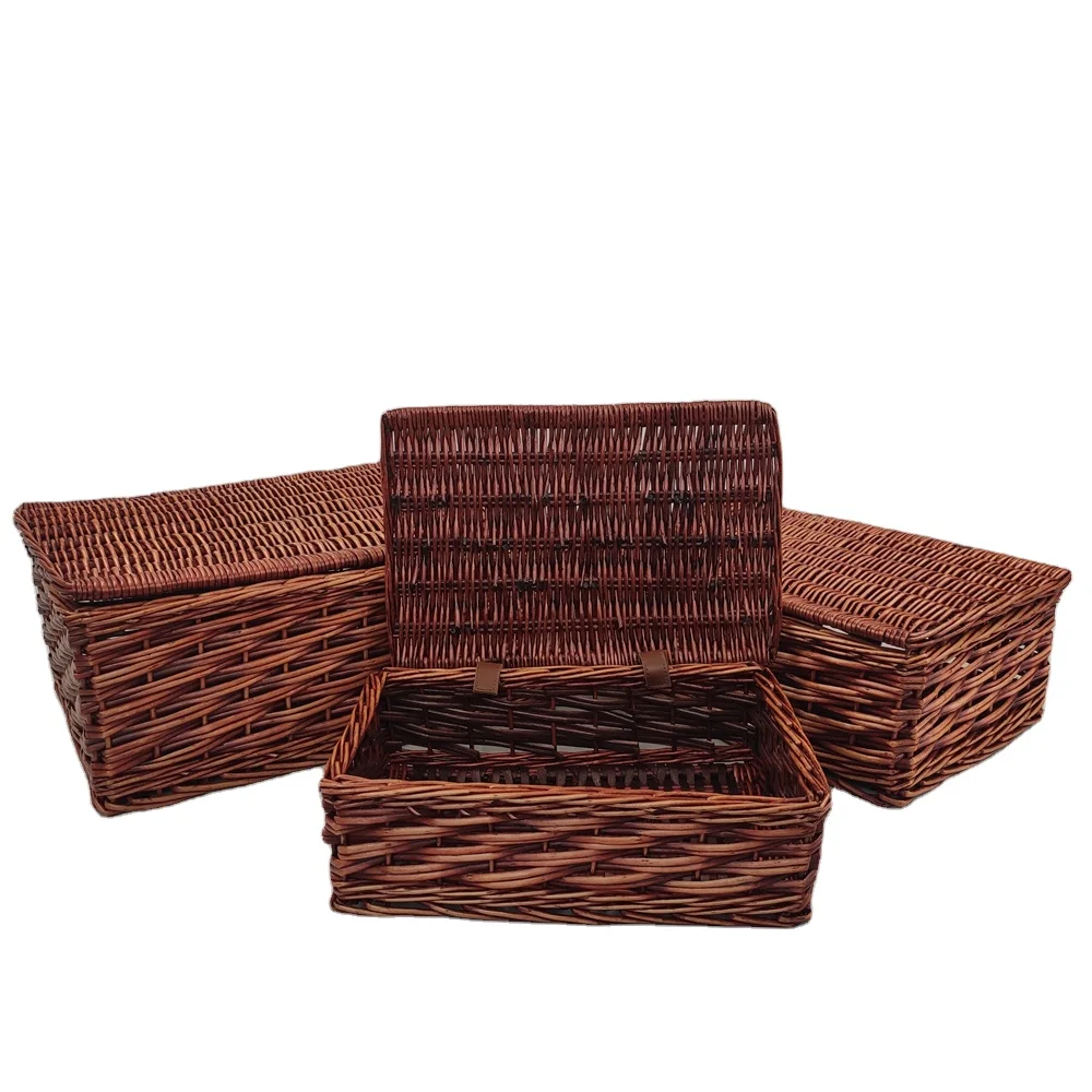 
Rectangle wicker empty gift hamper basket hand woven picnic basket with lining 