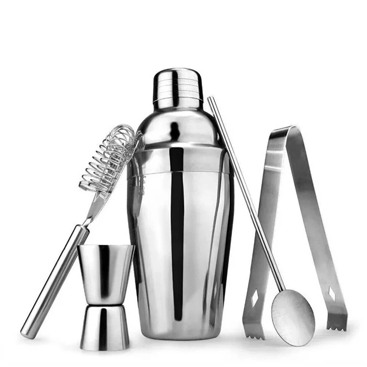 Portable Multiple Pieces Stainless Steel Drink Mixer Bartender Kit Cocktail Shaker Set for Home Bar Gifts