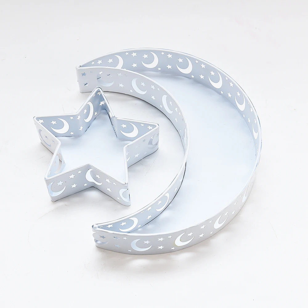 
Moon star shape metal ramadan trays Wholesale custom multi-color Islamic Eid al-Fitr decorative tray 
