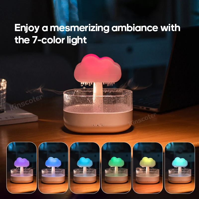 Raining Cloud 7 Colors Night Light Aroma Essential Oil Diffuser H2o Water Drip Rain Cloud Air Humidifier