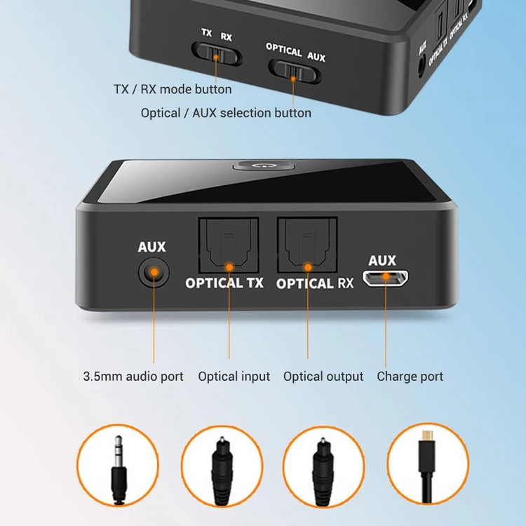 BT 5.0 Transmitter Receiver 2 in 1 Wireless Audio Adapter with LED Indicator Low Latency 10M Transmission Range for TV Car/Home