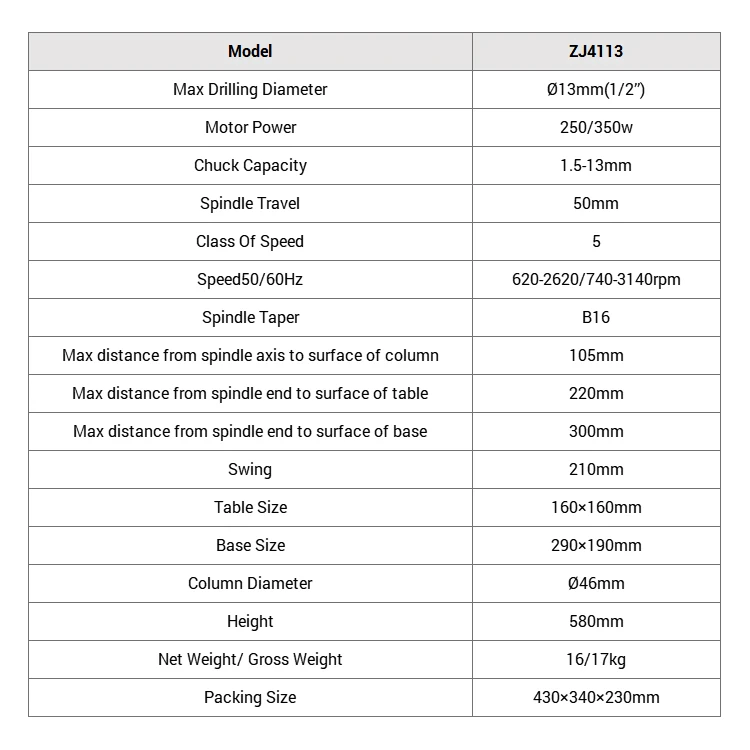 Top quality ZJ4113 press drill hobby drill press