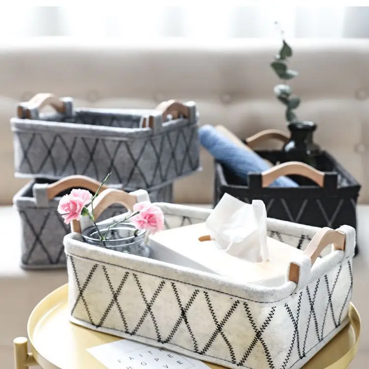 Eco-Friendly 100 Clothing Felt Storage Basket Collapsible Storage Organizer Folding Laundry Hampers Bins For Toys