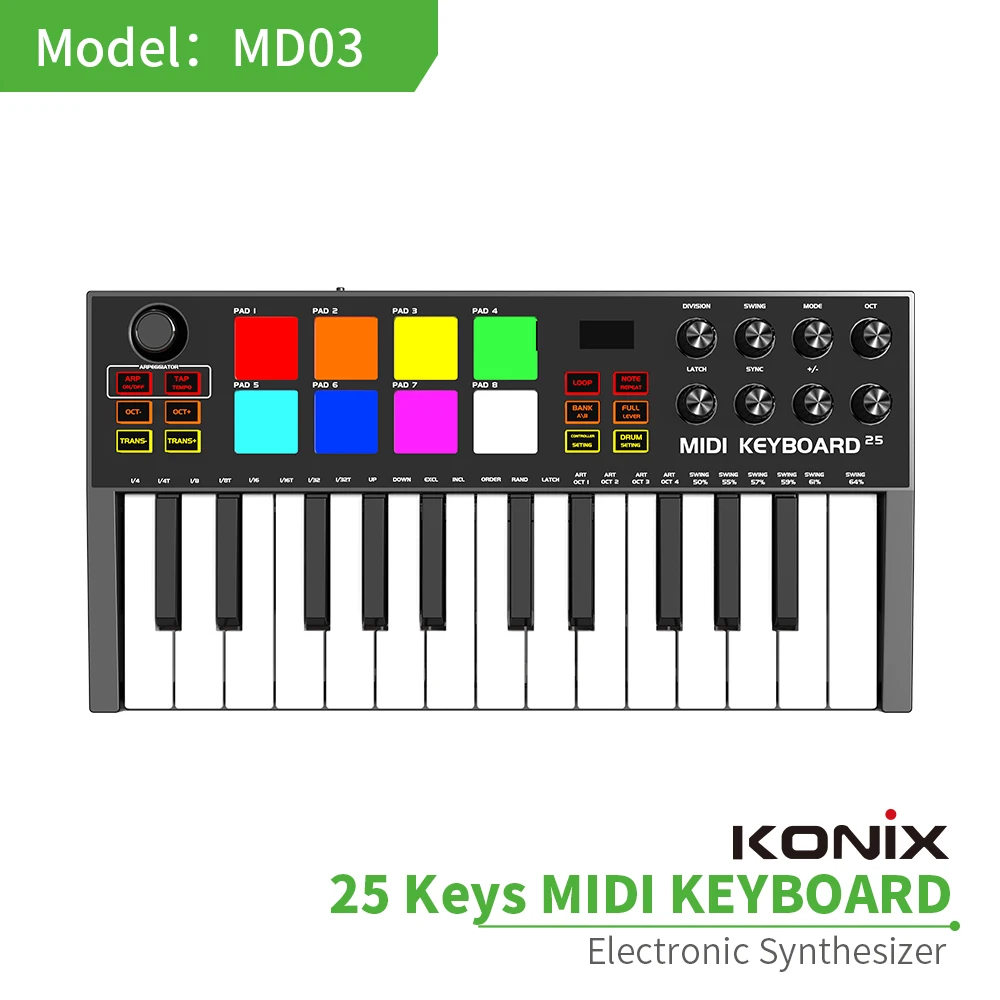 wholesale Professional Band Portable Mini piano 25-Key USB Keyboard and Drum Pad Controller With electronic synthesizer Demo