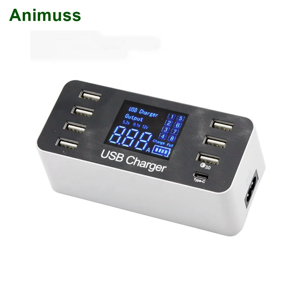 8A LED Display with Type-C USB Charger for iPhone X 8 iPad desktop wall Charger for Samsung Xiaomi Mobile Phone Charger