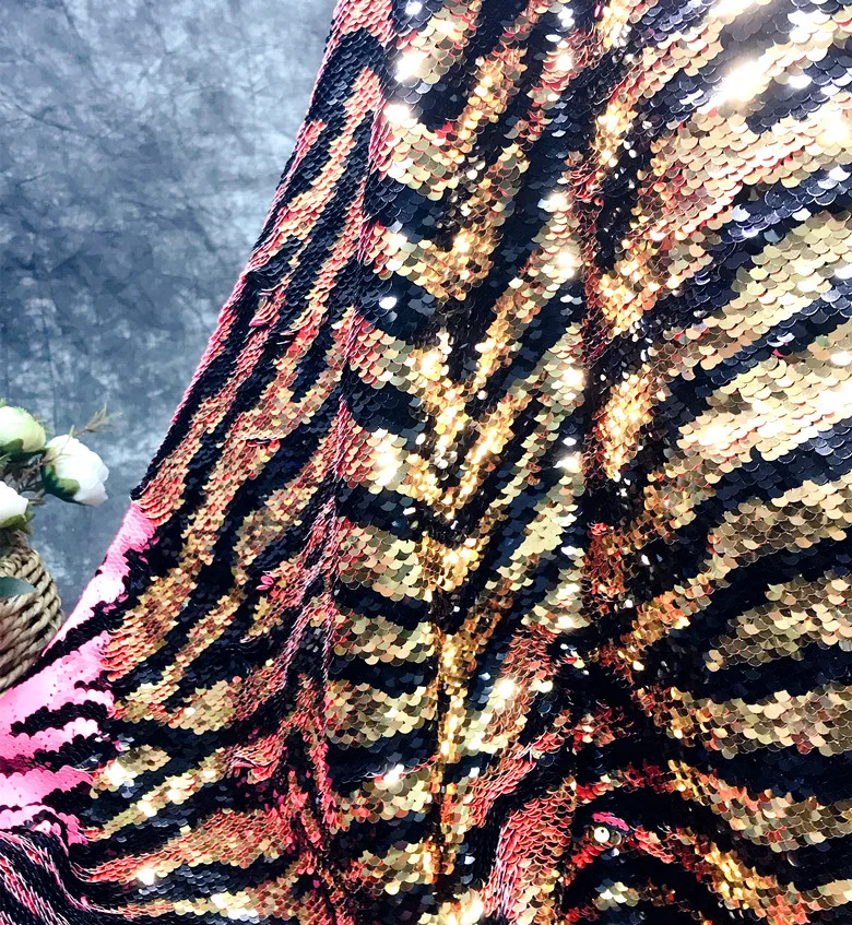 New fashion gold and silver tiger stripe sequin fabric shiny beaded dress case and bag designer clothing fabric