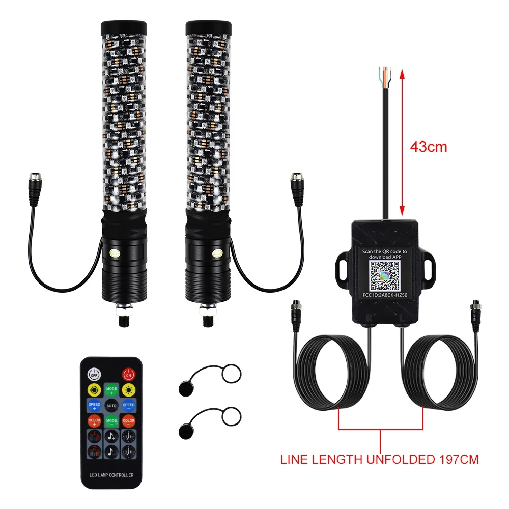 1FT RGB LED Whip Lights w/Flag Pole Remote Control Spiral RGB Chase Light for UTV, ATV, Off-Road, Truck, RZR, Can-am