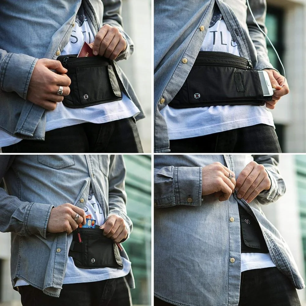 RFID Travel Money Belt - Hidden Holder For Passport - Secret, Safe Waist Wallet