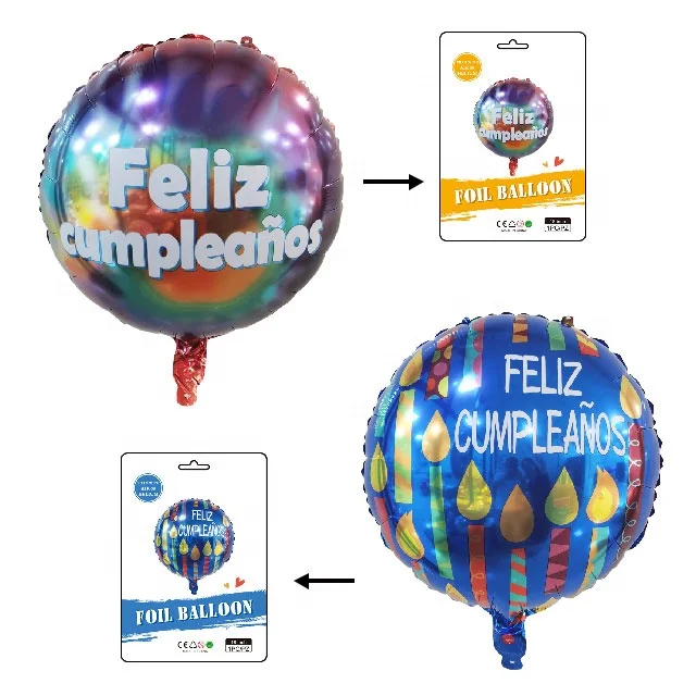 BONA Custom Printed Design Inflation Balloon Toys Happy Birthday Spanish Round Foil Halloween Party Decorative Helium Balloons