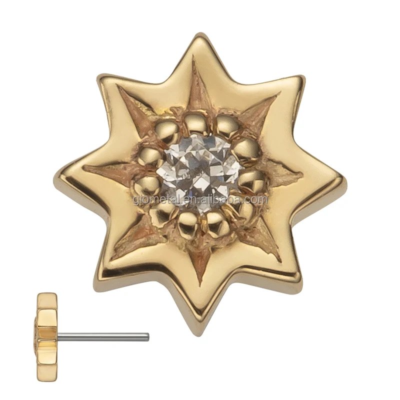 Giometal Flower Threadless Triangle Top Ends Lip Labet 14K Solid Gold Tragus Helix Stud Earrings Body Piercing Jewelry Wholesale