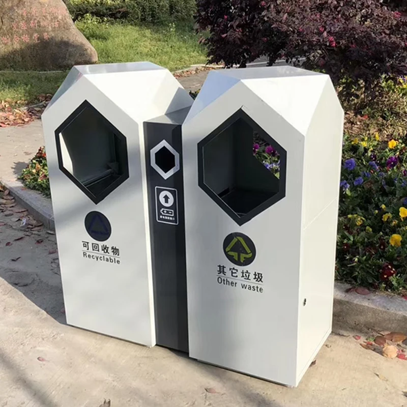 Factory wholesale unique metal waste bin galvanized trash can outdoor garbage bin with big capacity