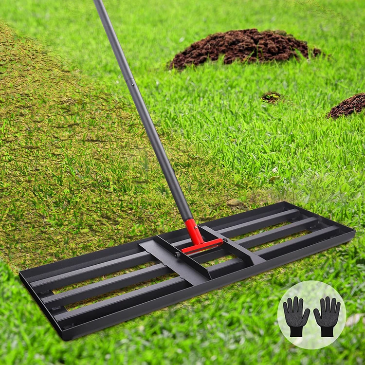 JH-Mech Leveling Rake Tools 17'x10' Heavy Duty Effort Saving Black Carbon Steel Level Lawn Rake for Golf Course