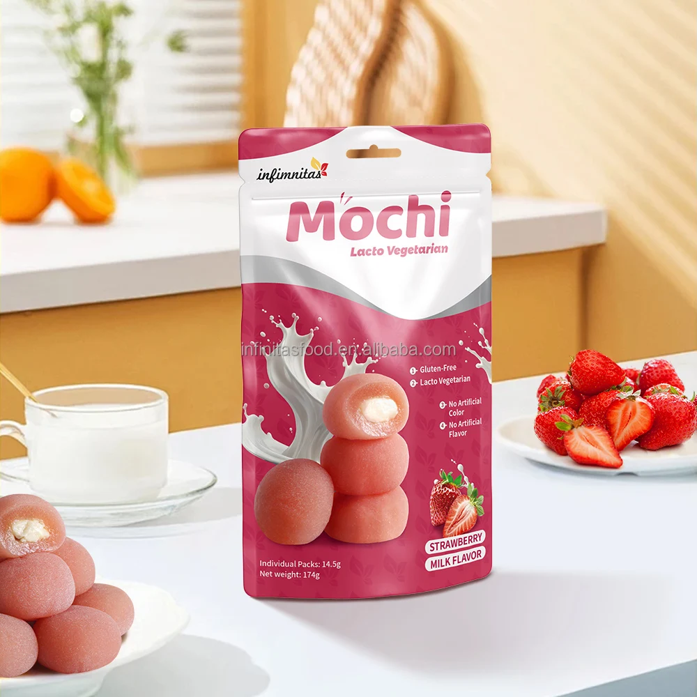 Factory Sandwich with Sweet Grain Snacks Desserts Japanese Mochi Vanilla strawberry milk flavor Rice Cakes Desserts Mochi