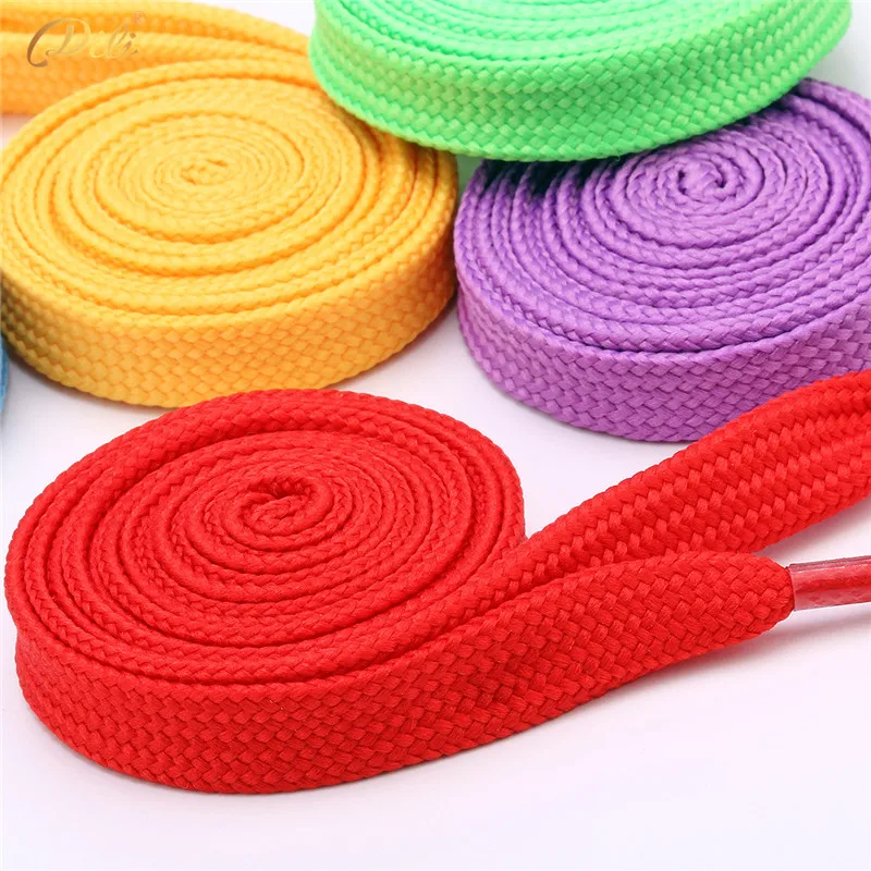 Wholesale Colorful 10mm Width Flat Polyester Shoe laces Custom Logo Design Shoestring 120cm cheap shoelaces
