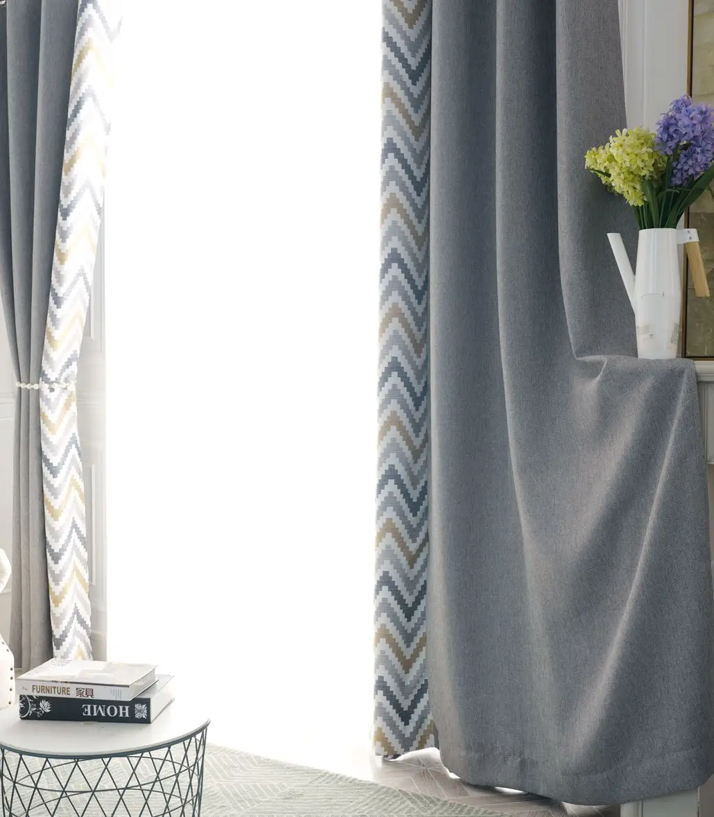 Factory supply fancy high quality  linen dimout wave printed curtain