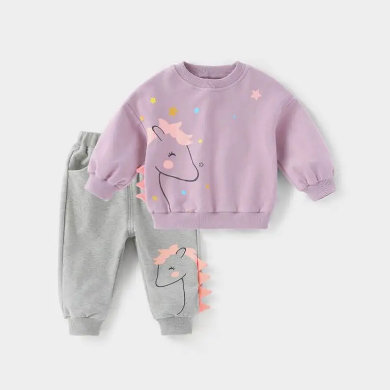 2023 Fashion Pink Trousers Toddler Kid Clothes Set Long Sleeve Baby Girls Clothing Sets